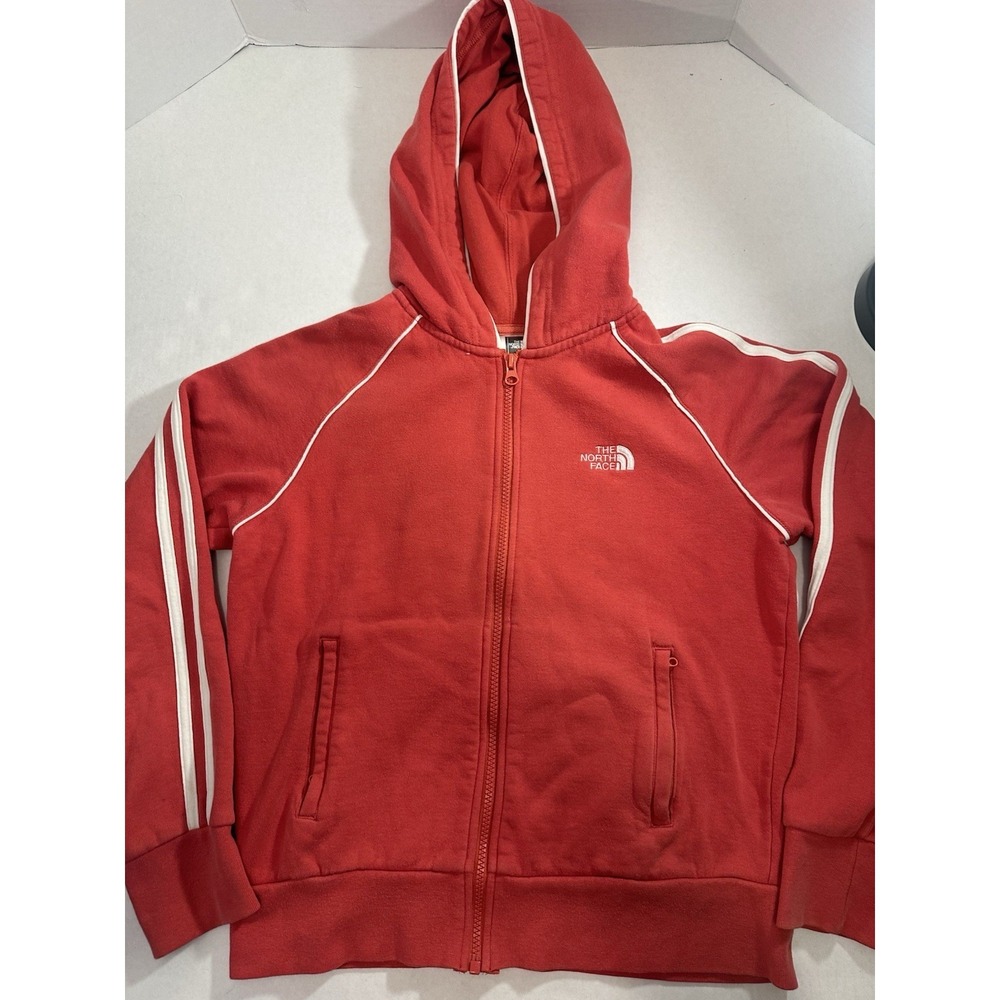 The North Face Hooded Zipper Front Orange And White Sweat Jacket Women's Medium
